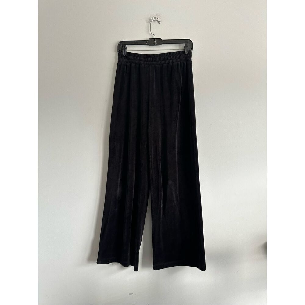 giannai bini wide leg crop pants velour velvet pull on elastic waistband black S